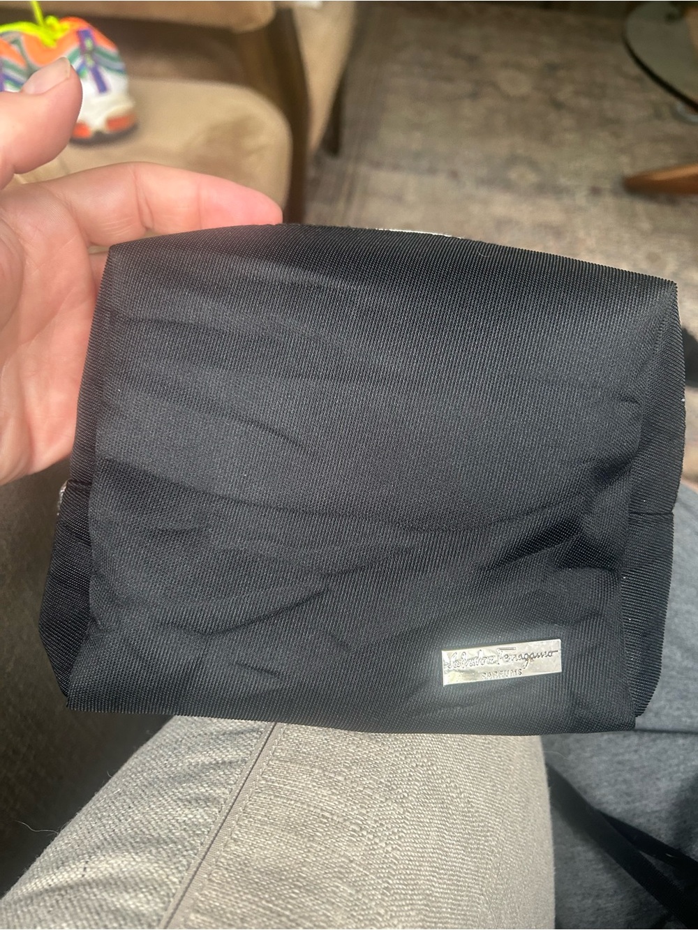 Salvatore Ferragamo Black Nylon Pouch with Logo Label
